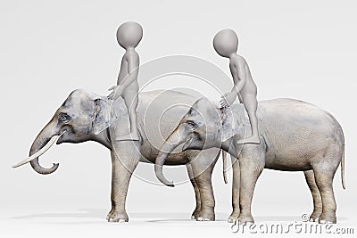 Render of Cartoon Character riding Elephant Stock Photo