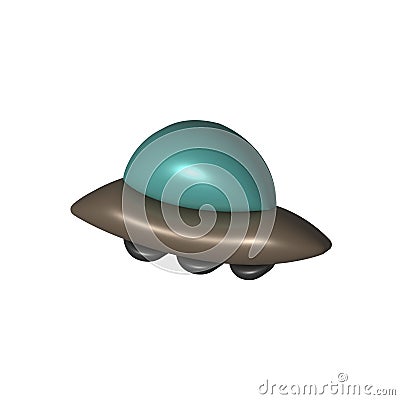 3d render cartoon flying UFO on white background. Cute stylised alien spaceship. Colorful bright vector illustration for science Cartoon Illustration