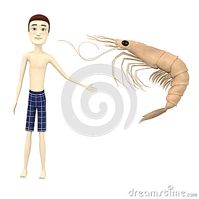 Cartoon swimmer with deepwater shrimp Stock Photo