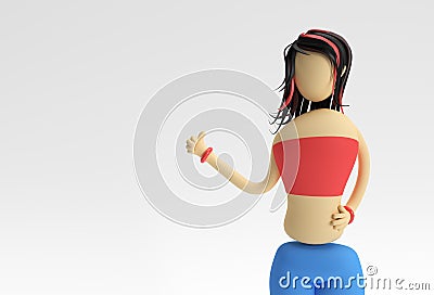 3D Render Cartoon Woman Hand with thumbs Gesture Asking for Lift Stock Photo