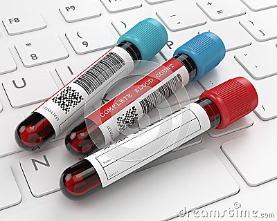 3d render of CBC blood tubes on keyboard Stock Photo