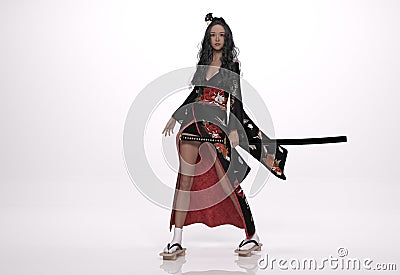 3D Render : a character of a female fighter with japanese style Stock Photo