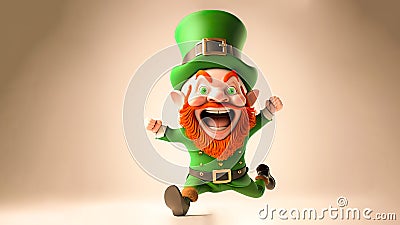 3D Render of Cheerful Leprechaun Man Character Stock Photo