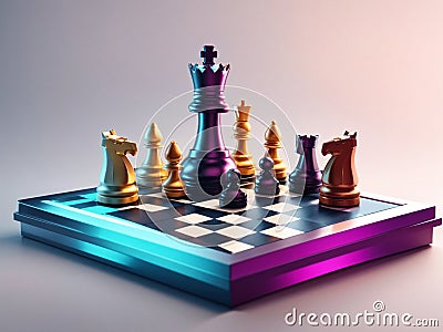 3d render chess board game with gradient background Stock Photo