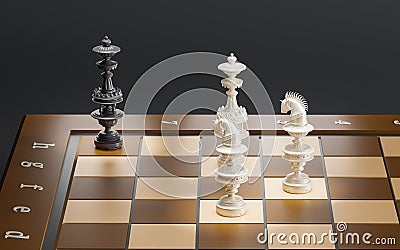 3d render chessboard with two knights checkmate on black background Stock Photo