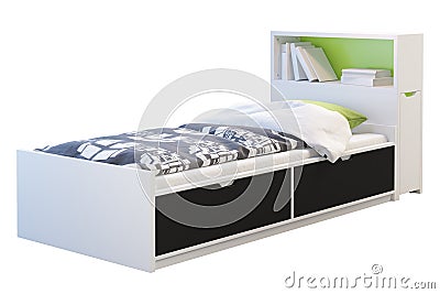 Children`s bed bed with headboard. 3d render Stock Photo