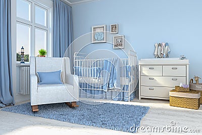 3d render of a children`s room - boy - baby Stock Photo