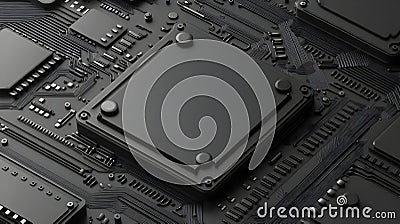 3D Render Circuit Board Technology, CPU, Electronics, Microchip, Motherboard Stock Photo