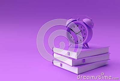 3D Render Clock with books in minimal style Illustration Stock Photo