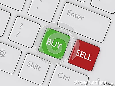 3d renderof computer keyboard with buy and sell buttons Stock Photo