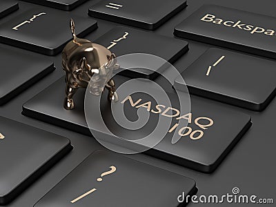 3d render of computer keyboard with NASDAQ 100 index button Editorial Stock Photo