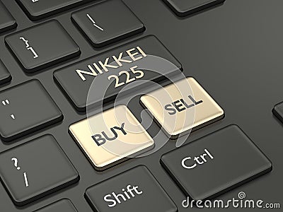3d render of computer keyboard with NIKKEI 225 index button Editorial Stock Photo