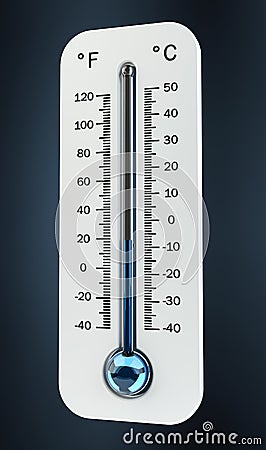 3D render cold white thermometer indicating low temperature Stock Photo