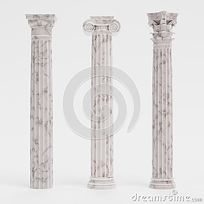 3d Render of Columns Doric, Ionic and Corinthian Stock Photo