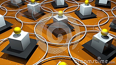 3d render complex realistic composition from various geometric primitive objects. Computer generated rotating rings Stock Photo