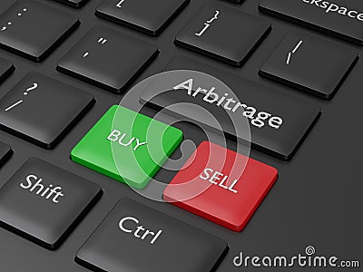 3d render of computer keyboard with ARBITRAGE button Stock Photo