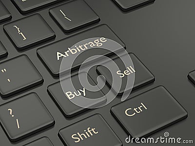 3d render of computer keyboard with ARBITRAGE button Stock Photo