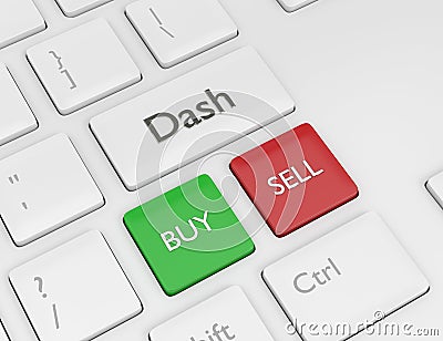 3d render of computer keyboard with Dash button Stock Photo