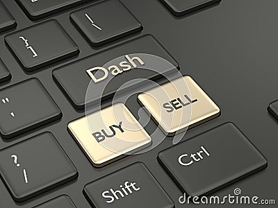 3d render of computer keyboard with Dash button Stock Photo