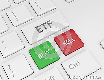 3d render of computer keyboard with ETF button Stock Photo