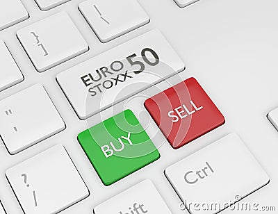 3d render of computer keyboard with EURO STOXX 50 index button Stock Photo
