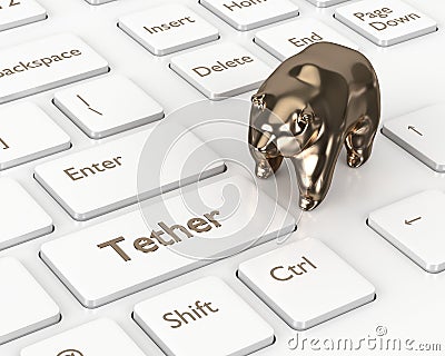 3d render of computer keyboard with Tether button Stock Photo