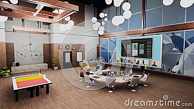 3d render of conference in virtual office about mobile app Stock Photo