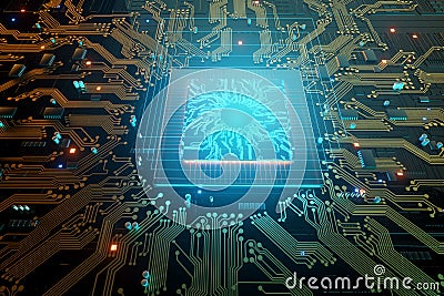 3D render CPU Technological background. Concept circuit board with computer central processing unit. Digital Chip Integrated Stock Photo
