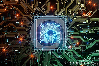 3D render CPU Technological background. Concept circuit board with computer central processing unit. Digital Chip Integrated Stock Photo