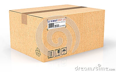 3D render. Creative abstract shipping, logistics and retail parcel goods delivery commercial business concept: corrugated cardboar Stock Photo