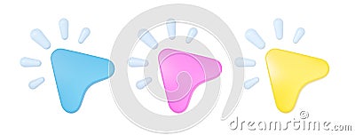 3d render cursor icon set for computer website, arrow click ui object for site or internet simple pointer template Cartoon Illustration