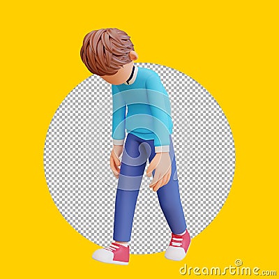 3d render cute boy walk limp Stock Photo