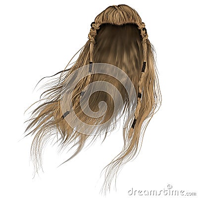 Male fantasy long hair on isolated white background, 3d render, 3d illustration Cartoon Illustration