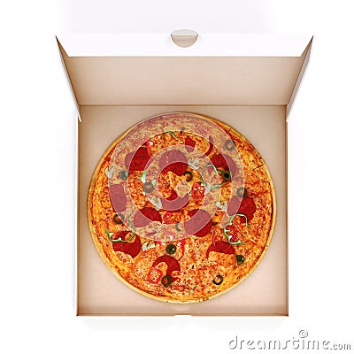 3d render of delicious pizza and box Stock Photo