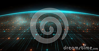 A 3D render depicting a journey through a digital data web spy tunnel, with numerous digital nodes and connection routes Stock Photo