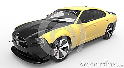 3D render - detailed Dodge Charger perspective view Cartoon Illustration