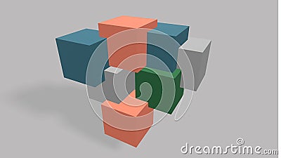 3d render Different color Cube on gray background Stock Photo