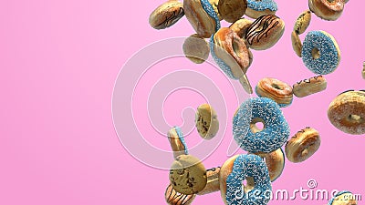 3D render Different donuts on a pink background Stock Photo