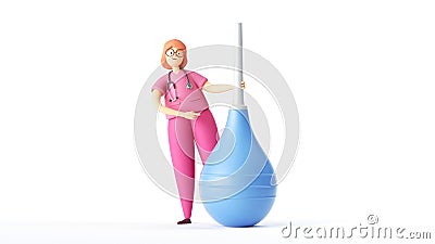 3d render digital illustration. Cartoon character, smart woman doctor wears glasses and pink uniform Cartoon Illustration