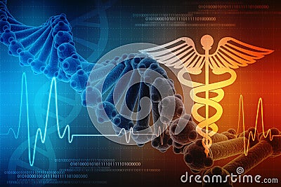 3d render of Dna structure in medical technology background, Concept of biochemistry with DNA Stock Photo