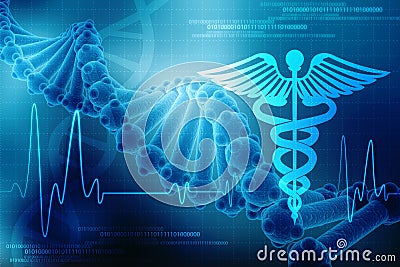 3d render of Dna structure in medical technology background, Concept of biochemistry with DNA Stock Photo