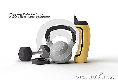 3d Render Dumbbells Set Sport Element of Fitness Pen Tool Created Clipping Path Included in JPEG Easy to Composite Stock Photo