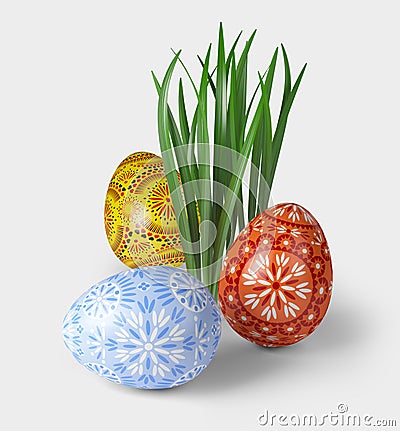 3D render of easter folk eggs Stock Photo
