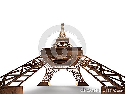 3d render, eiffel tower gold on a white background with shadow Stock Photo