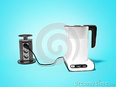 3d render electric kettle plugged in illustration on blue background with shadow Cartoon Illustration