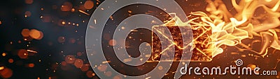 3D render of an email icon ablaze, intense fire, hot glow with urgent in dark tones 3D render Stock Photo