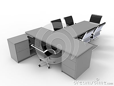 3D render - empty small office desk Cartoon Illustration