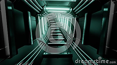3d render endless futuristic sci fi tunnel Cartoon Illustration