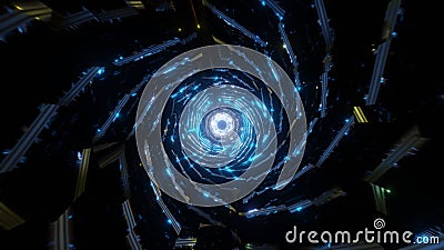 3d render endless tunnel with neon lights Cartoon Illustration