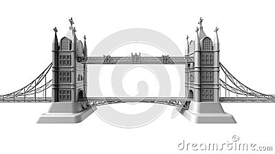 3D render of an English bridge on a white background Cartoon Illustration